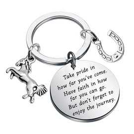 FUSTMW Horse Keychain Gifts Horse Lover Gifts for Horse Rider Equestrian Gifts Take Pride in How Far You Have Come（silver）