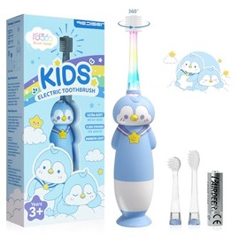 Toddler Electric Toothbrush, Baby Ages 3+ Battery Powered with Unique 360 Brush Head, Gentle Soft Bristles with Timer and LED Light, Vibrating Kids To
