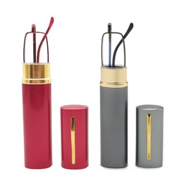 OWTXIS 2 Pack Blue Light Blocking Reading Glasses - Slim Pocket Readers with Pen Clip Case Mini Lightweight Readers (Red, Gunmetal, 1.00)