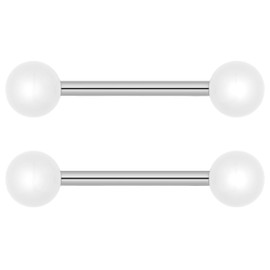 Forbidden Body Jewelry 14g 16mm (5/8 Inch) Hypoallergenic Titanium White Double Ball Nipple & Tongue Ring Barbells
