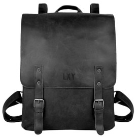 LXY Vegan Leather Backpack Vintage Laptop Bookbag for Women Men, Brown Faux Leather Backpack Purse Bookbag Weekend Travel Daypack