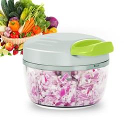 Manual Food Processor Vegetable Chopper 2.3 Cup Small Mini Hand Pull String Onion Chopper Garlic Mincer Cutter with 3 Stainless Steel Blades - Green