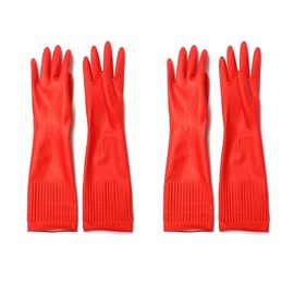Sleek Style® 2 Pairs Household Rubber Gloves with Extra Long Cuffs Red Dishwashing Gloves Non-Slip and Waterproof Cleaning Gloves for Kitchen 38cm (2 Pairs Red)