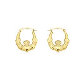 PORI JEWELERS 14K Solid Gold Irish Claddagh Hoop Earrings - French Lock Closure- Jewelry for Women Small Hoop Earrings