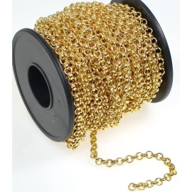 Platinum Chain, Bulk Rolo, Gold Plated Brass Rolo Belcher Chain with 3.9mm Links 3 Feet *