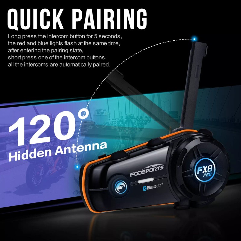 Fodsports FX8 Pro Motorcycle Helmet Intercom Bluetooth Headset 10 Riders