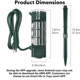 HBN Outdoor Smart Plug Waterproof with 6 Outlets,WiFi Power Stake Timer with 6Ft Cord,Outdoor Outlet Timer for Patio Lights,Compatible with Alexa & Google Assistant,Remote& Voice Control,ETL Listed