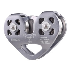 TRIWONDER Climbing Pulley Double Zip Line Pulley Aluminum Alloy for Rescue Hauling Rigging Caving (Grey - 30kN)