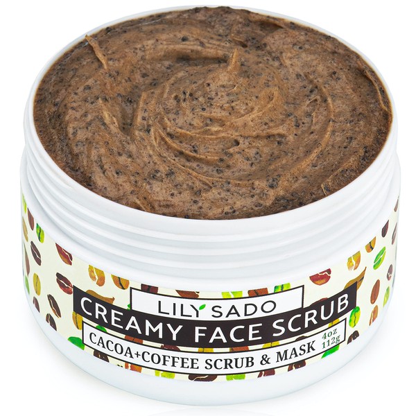 LILY SADO LILY SADO Cocoa & Coffee Creamy Face Scrub - Best Exfoliating VEGAN Facial Cleanser for Women & Men - Natural Face Wash Exfoliates & Energizes Skin, Treats Acne & Reduces Pore Size - 4 oz