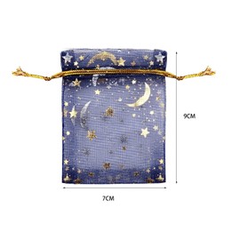 SUMAJU 100 Pieces Moon Star Organza Jewelry Candy Bags, 2.7x3.5 Inch Sheer Navy Organza Favor Bags Gift Pouch with Drawstring for Wedding Party Valentine's Day
