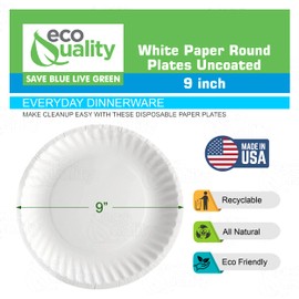 White Disposable Paper Plates [500 Count] 9-Inch by EcoQuality - Perfect for Parties, BBQ, Catering, Office, Event's, Pizza, Restaurants, Recyclable, Compostable and Microwave Safe