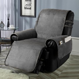 STONECREST Non Slip Recliner Chair Cover - Corduroy Cotton Face Recliner Slipcover Stay in Place (Dark Grey, Recliner 23" Regular)