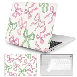 Seorsok Compatible with MacBook Air 13 Inch Case 2022 2021 2020-2018 Release A1932 A2179 M1 A2337 Touch ID,Cute Colorful Ribbon Bow Tie Aesthetic Plastic Hard Case & Transparent Keyboard Cover,White