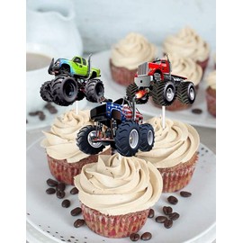 Monster Truck Car Dessert Cupcake Toppers Off-road themes Decor Supplies Baby Shower Boy Girl Happy Birthday Party Decorations 18 pcs