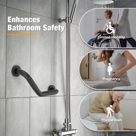 Grab Bars for Bathtubs and Showers- 1-1/4 x 16" Angled Shower Grab Bar for Seniors Knurled Stainless Steel Handicap Grab Bars for Wall (Black, 2 Pack)