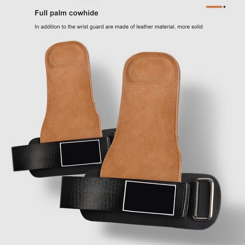 2PCS Weight Lifting Grips with Wrist Straps Cowhide SBR Full