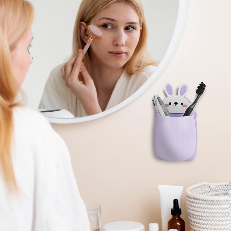 Biiange Rabbit Toothbrush Holder, Cute Toothpaste Holder, Space-Saving Bathroom Organizer