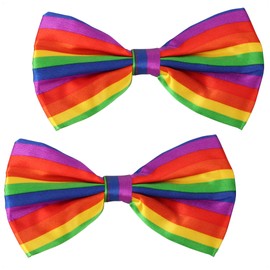 com-four® 2 x Clown Bow Tie Rainbow - Colourful Striped Bow in Rainbow Look - Costume Accessory - Colourful Neck Bow in One Size (2 x Bow Tie Rainbow)