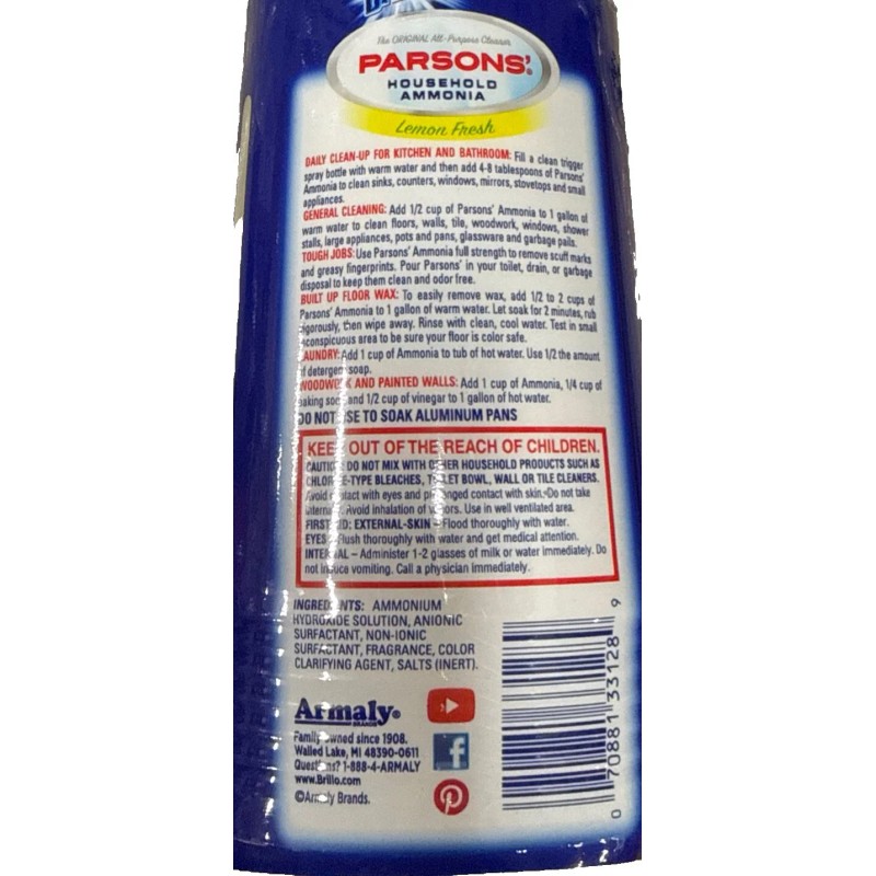 Brillo Brillio 33628 Parsons Ammonia All-Purpose Cleaner, 28 Oz, Lemon