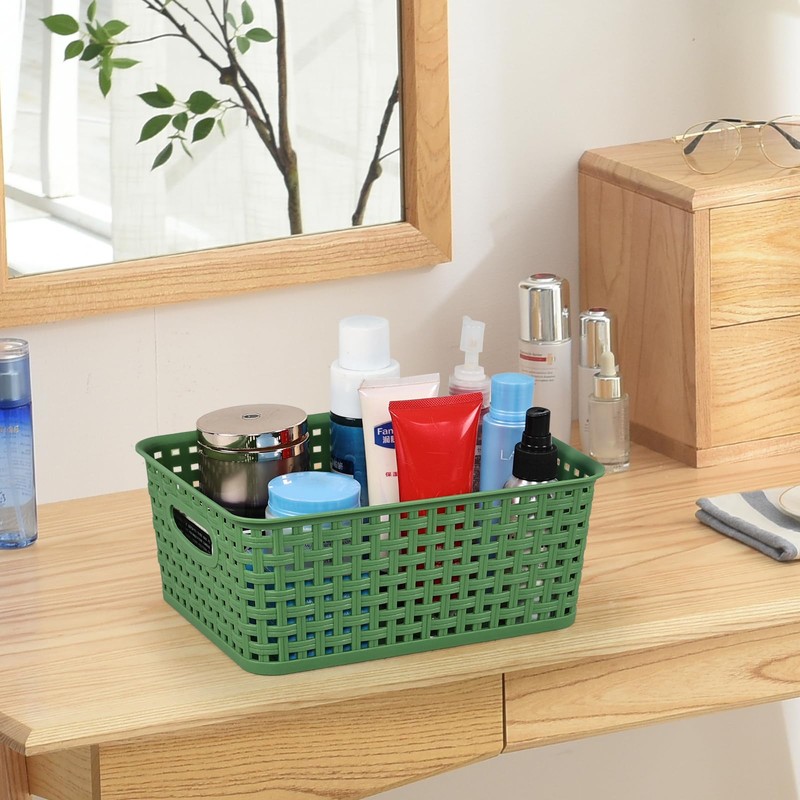 6-Pack Plastic Storage Basket, Plastic Weave Basket
