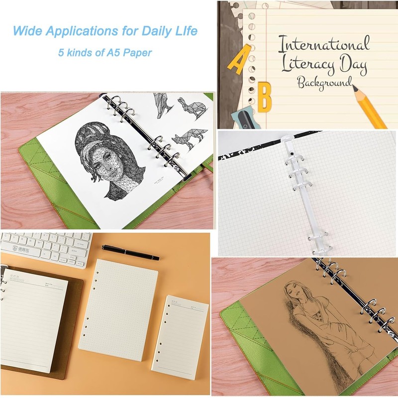 A5 Refill Paper,100GSM Thick Refillable Paper 6 Hole Filler Inserts