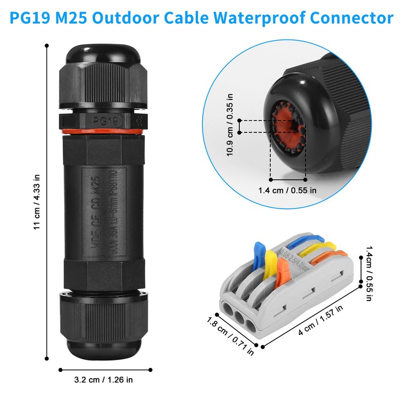 Cexovo IP68 Waterproof Cable Connector, Waterproof Cable Connector with 3-Pin