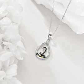 POPLYKE Black Cat Necklace for Women Sterling Silver Cat Pendant Jewelry Gifts for Cat lovers Best friend Necklace