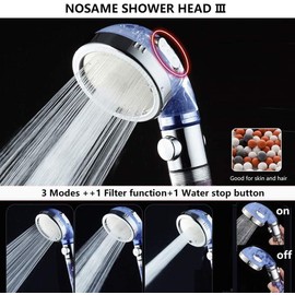 Nosame Shower Head with Hose Bracket, High Pressure Water Saving 3 Mode with ON/Off Pause Function Spray Filter Filtration RV Handheld Showerheads 1.6 GPM for Dry Skin & Hair Spa