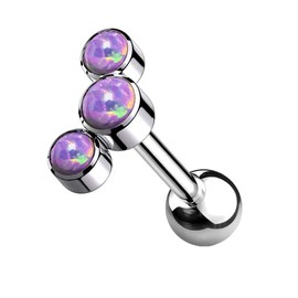 Pierced Owl 16G G23 Implant Grade Titanium Triple Synthetic Opal Cartilage Helix Stud Earring (Purple)