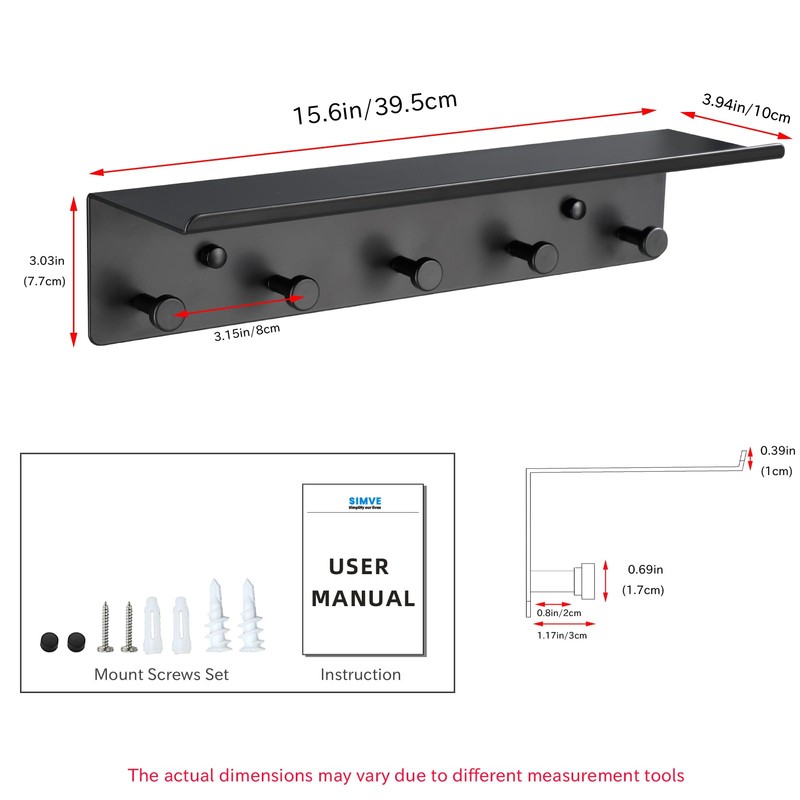 SIMVE Bathroom Towel Rack Wall Mounted, Rustproof Aluminium Shelf with