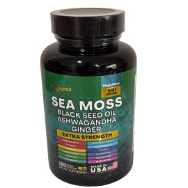 100% Pure Sea Moss 16-in-1 Extra Strength Capsules – Ashwagandha, Black Seed Oil, 120 Ct