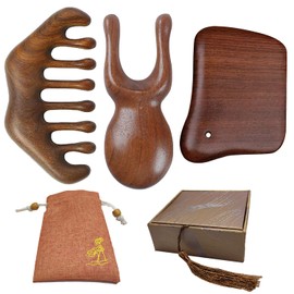 Miupoo Wood Gua Sha Scraping Facial Massage Set Tools,Guasha Board Face Massager,Head Scratcher, self Care Gifts,Wood Therapy Massage Tools,3 Pieces