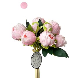 Angel Isabella, LLC Real Touch Peony Bouquet - 6 Blooms 2buds PU Life-Like Realistic Touch Artificial Flowers for Decor, Wedding, Crafts (Baby Pink)