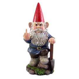 DWK Small Angry Garden Gnome with Shovel Figurine, 9 Inches
