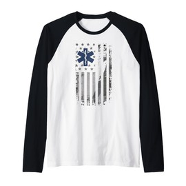 EMS EMT Paramedic American Flag Emergency Medical Gifts Men Raglan Baseball Tee
