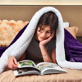 KAWAHOME Sherpa Fleece Twin Size Blanket for Bed - Extra Warm and Heavy Thick Blankets for Winter, Super Soft 500GSM Plush Blanket, 66"X 90" Purple