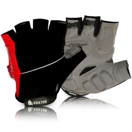 Kratos Fingerless Cycling Gloves for Men and Women, Shock Absorbing Gel Padded Mountain Bike Gloves to Prevent Hand Numbness - Anti Slip & Breathable MTB Gloves (Red/Black) (Small)