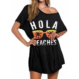 AI'MAGE Women's Beach Dress Bikini Cover Up Summer Beach Poncho Swimwear V-Neck Beach Loose Cover Up Shirt with Print, Black (black B)