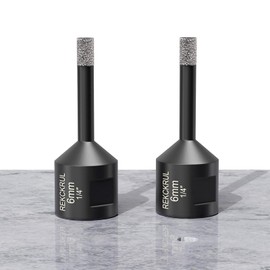 REKCKRUL 1/4" Dry Diamond Core Drill Bits (2-Pack) – Vacuum Brazed Hole Saw for Tile, Marble, Brick, Granite – 5/8-11 Thread Angle Grinder Compatibility, 6mm