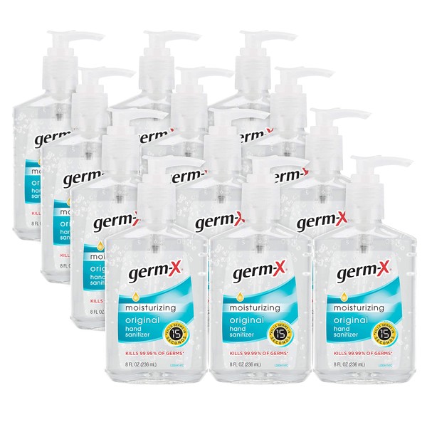 Germ-X Original Hand Sanitizer, Non-Drying Moisturizing Gel with Vitamin E, Instant and No Rinse Formula, 8 Fl Oz Pump Bottle (Pack of 12)
