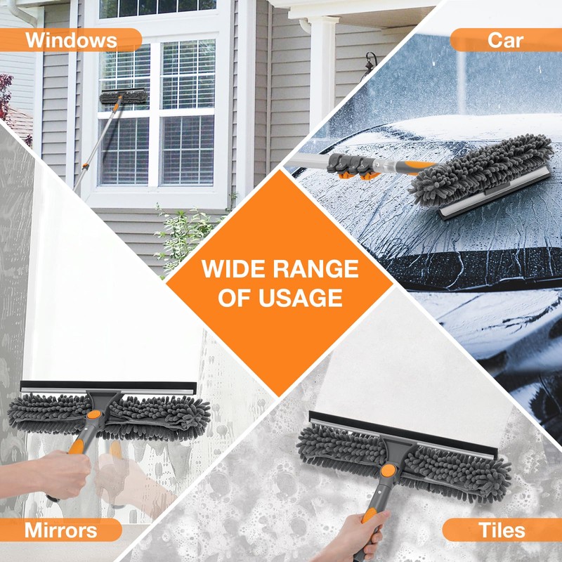 12Ft Window Squeegee with Extension Poles, 2-in-1 Window Cleaning Kit
