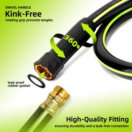 Worth Leader Long Garden Hose 5/8 in. x 75 ft. -No Kink, Flexible, Leakproof, Male to Female Fittings -Heavy Duty Durable PVC Lightweight Water Pipe with Brass Aluminum Ends for Household & Yard Use