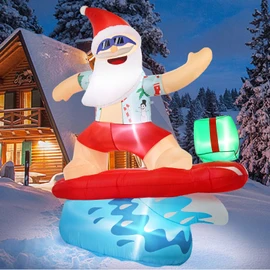 Gardentime 6.5FT Christmas Santa Claus Inflatables Outdoor Decoration Surfing Santa Fun Hawaii Giant Xmas Blowups with Built-in LED Lights for Holiday Indoor Yard Lawn Garden Outside Home Décor