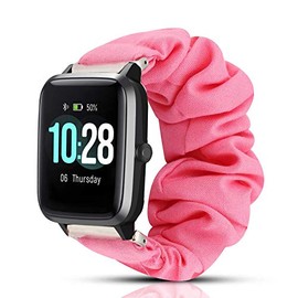 for ID205 Bands, LvBu (23mm) Fabric Elastic Scrunchie Elastic Watch Band Women Cute Replacement Straps Compatible for YAMAY SW020 ID205 Smart Watch (Pink)