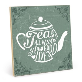 TypeStoff Wooden Sign with Saying - Tea - Vintage Look with Quote as Gift and Decoration on the Theme of Tea, Break and Enjoyment - HS-00967