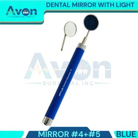 Dental Mouth Mirror Handle with LED Illumination & Mirror Head #4 + #5 - Anti-Fog, Teeth Inspection, Dental Oral Care Examination Tool Colored Handle (Blue)