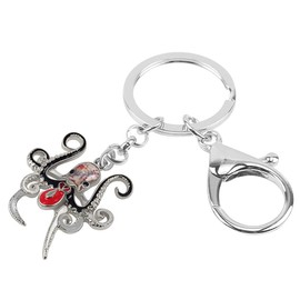 Enamel Alloy Cute Octopus Keychain Ocean Keyrings For Women Girls Bag Wallet Charms Gifts (Black)