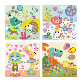 Janod - My Arts & Crafts - Ages 3+ - Geometric Stickers - 4 Panels - Creative Set for Kids - Learn Fine Motor Skills and Concentration - J07740