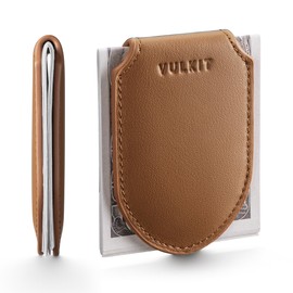 VULKIT Luxury Money Clip Genuine Leather Magnetic Closure Streamline Design Money Clip Wallet, Holds Up to 20 Bills