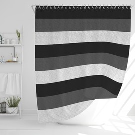 JJ PRIME - Bathroom Shower Curtains Mould Proof Resistant 180x180cm | Large Waterproof Grey and White Shower Curtain | Wet Room Multi Stripes Long Grey Shower Curtain (Grey White Stripes)